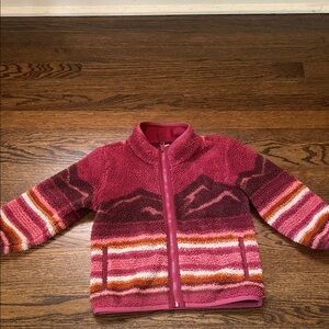 Faherty Pink and Burgundy Striped Fleece with Sun Logo
